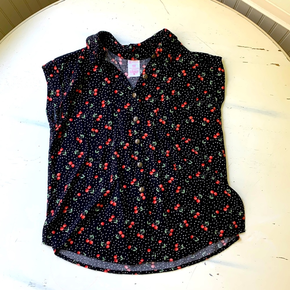Rockabilly Retro Short-Sleeve Cherries Blouse - Small